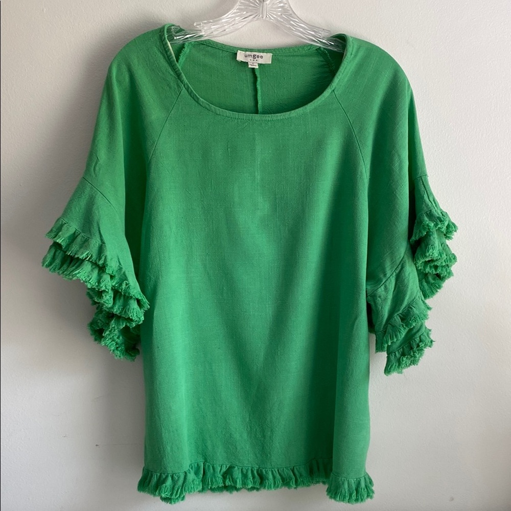 Umgee Green Top with Fringe Size S